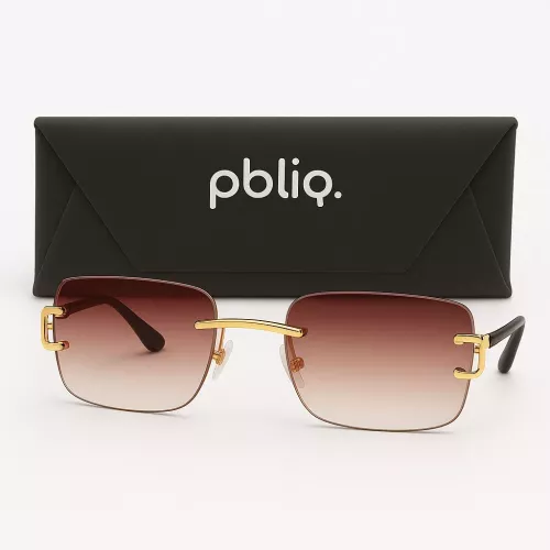 Sunglasses Unisex PBLIQ Rimless CLRS Brown Gold
