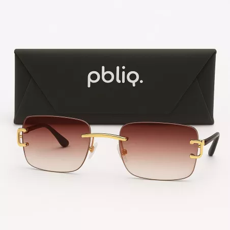 Sunglasses Unisex PBLIQ Rimless CLRS Brown Gold