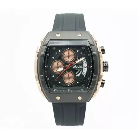 PBLIQ Reloj de Lujo para Hombre Negro Oro Rosa – Cronógrafo de Cuarzo