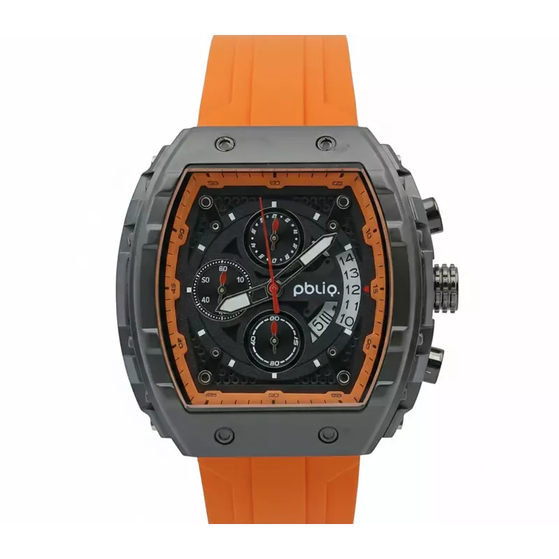 PBLIQ Luxus Herrenuhr Orange Schwarz – Quarz Chronograph Uhr