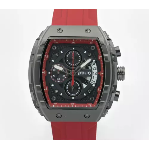 PBLIQ Montre de Luxe Homme Rouge Noir – Chronographe Quartz