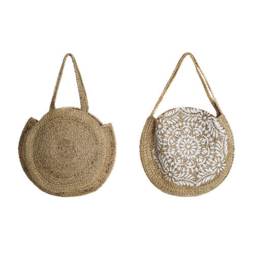 Borsa Donna DKD Home Decor Nero Beige Naturale 36 x 12 x 36 cm (2 Unità)