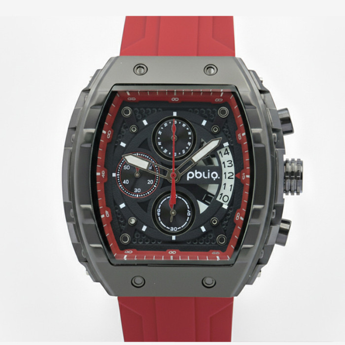 PBLIQ Orologio da Uomo di Lusso Rosso Nero – Cronografo al Quarzo