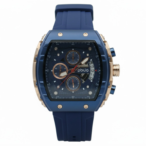PBLIQ Reloj de Lujo para Hombre Azul Oro Rosa – Cronógrafo de Cuarzo